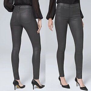 WHITE HOUSE BLACK MARKET WHBM High Rise Coated Skinny Jeans Dark Gray 2S 2 SHORT